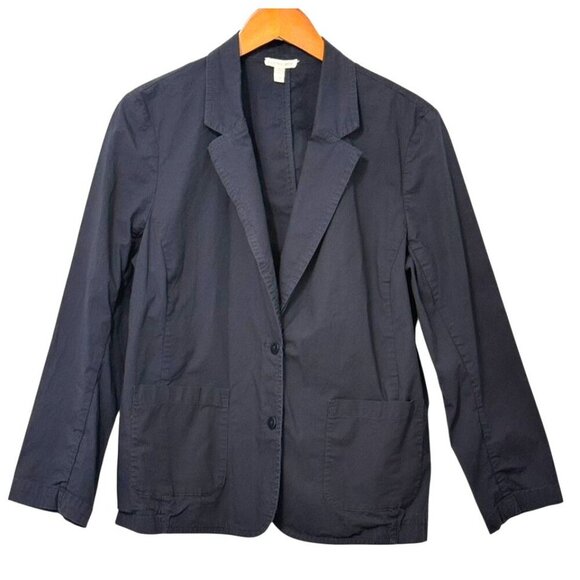 Eileen Fisher System Organic Cotton Blazer Navy Blue Lightweight 2-Button Size L - Picture 1 of 6